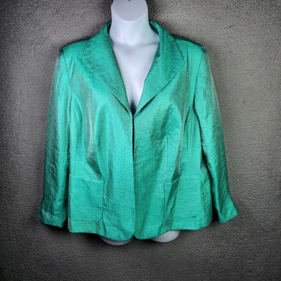 TanJay Blazer Jacket Womens 18W Metallic Green Summer Lightweight Pocket Career - Picture 6 of 14